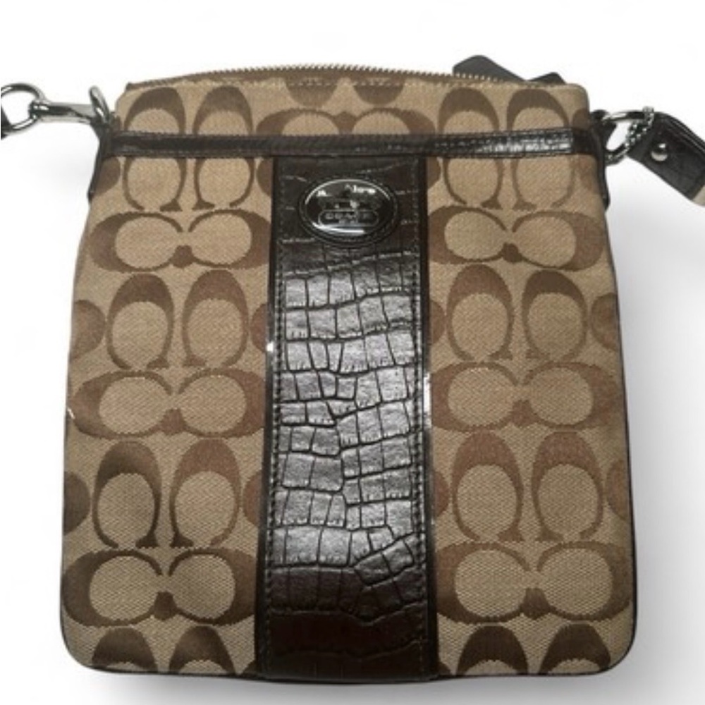 COACH Women’s Sutton Crocodile Leather Signature Swingpack Khaki Brown - Picture 6 of 7